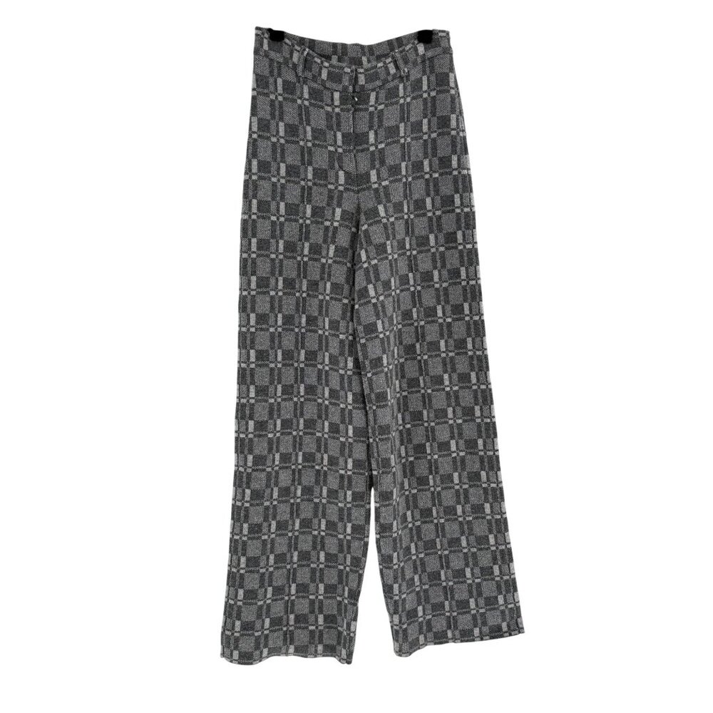 Naadam Women's Grey Plaid Wool-Cashmere Wide-Leg Pants,  S - Picture 3 of 11
